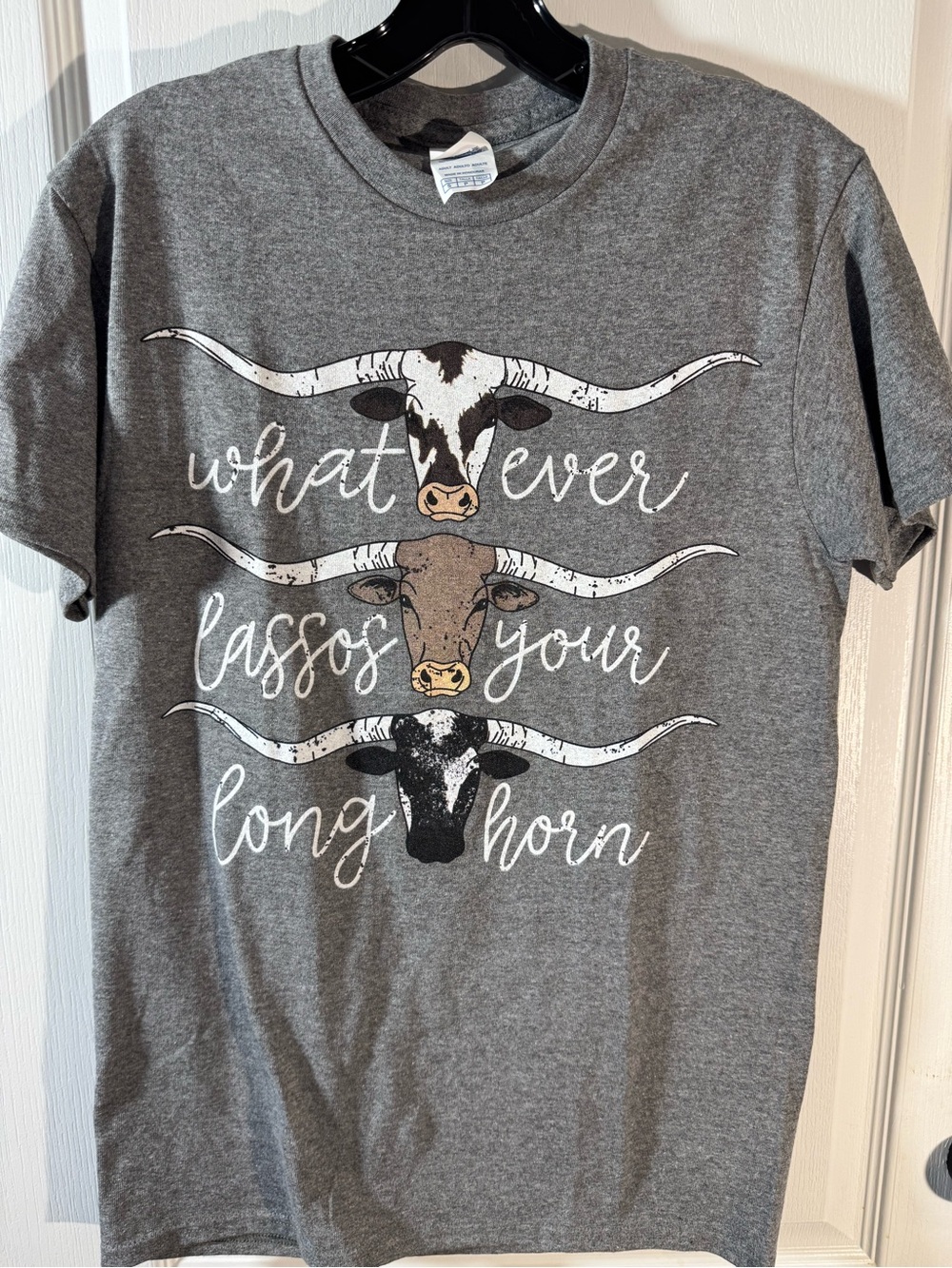 Grey Graphic Tee "Whatever Lassos Your Long Horn"
